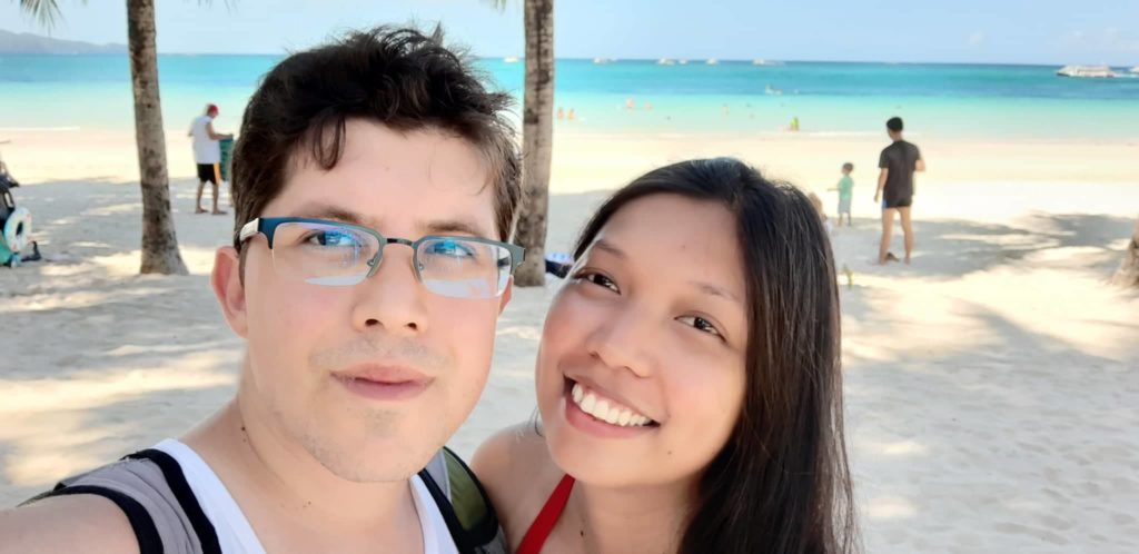 with my filipino wife in boracay white beach