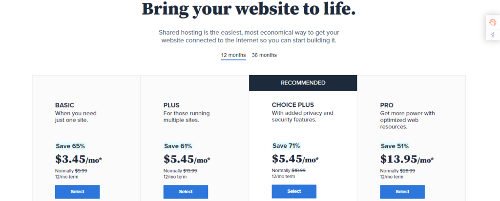 How to make my website live on bluehost here you have the prices of the shared plans