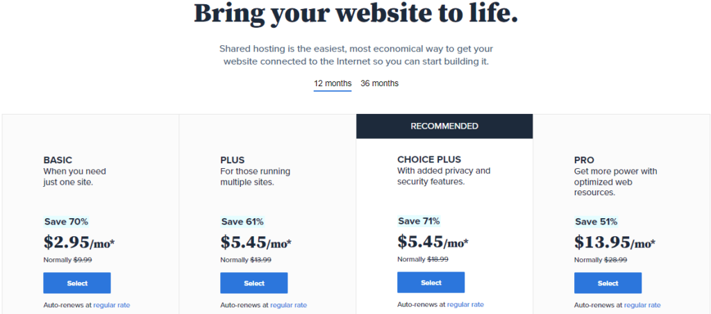 1 year domain hosting price bluehost